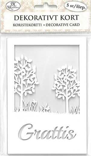 [6954] Decorative card Grattis vit 5st