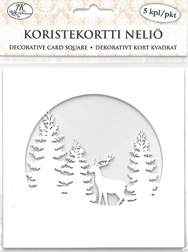 [6962] Decorative card square Spruces and reindeer white 5pcs