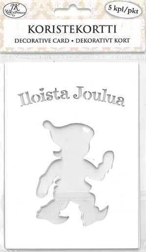 [6964] Decorative card Tonttu ja teksti valkoinen 5pcs