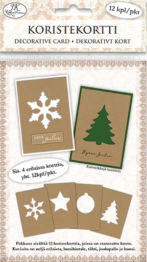 [6970] Decorative card Christmas shapes recycled brown 12pcs