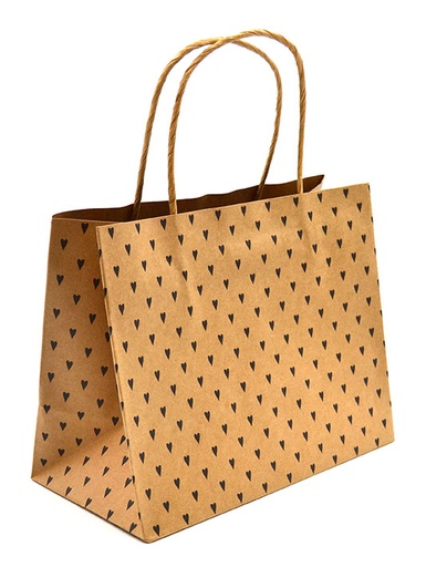 [7196] Gift bag S Heart black recycled brown
