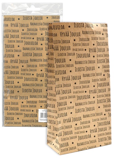 [7206] Paper bag Jouluteksti uusioruskea 5pcs
