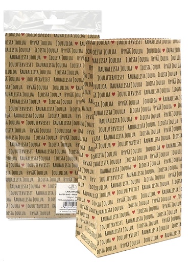 [7212] Paper bag Jouluteksti ja sydämet uusioruskea 5pcs