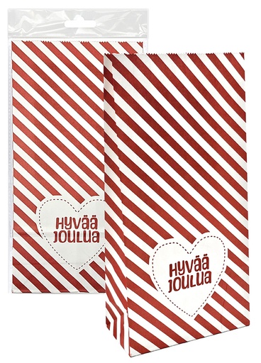 [7219] Paper bag Raita+teksti punavalkoinen 5pcs