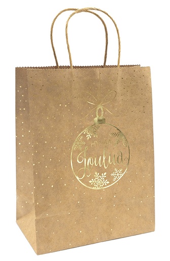 [7300] Gift bag M Joulupallo kultafolio uusioruskea