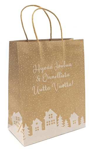 [7303] Gift bag M Kylä valkoinen uusioruskea