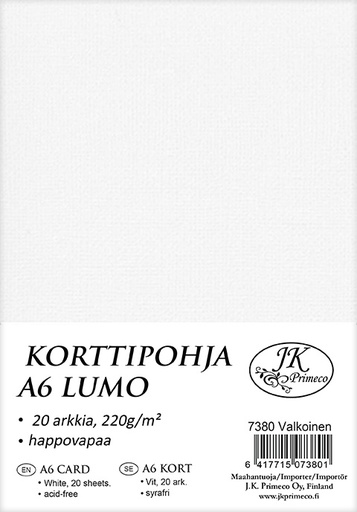 [7380] Korttipohja A6 Lumo valkoinen 20kpl