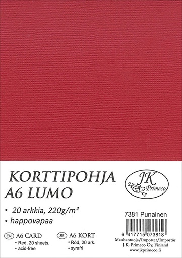 [7381] Korttipohja A6 Lumo punainen 20kpl