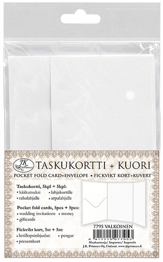 [7795] Taskukorttipohja + kirjekuori valkoinen 5kpl+5kpl
