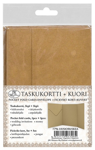 [7796] Taskukorttipohja + kirjekuori uusioruskea 5kpl+5kpl