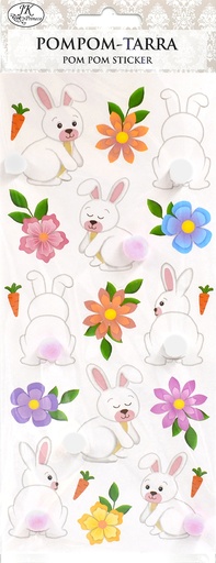 [8845] Pom pom sticker Bunnies and flowers