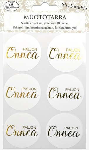 [8913] Form sticker Paljon onnea kulta 3 sheets
