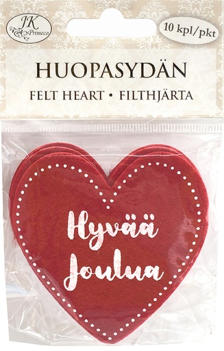 [9872] Felt heart Hyvää joulua punainen 10pcs