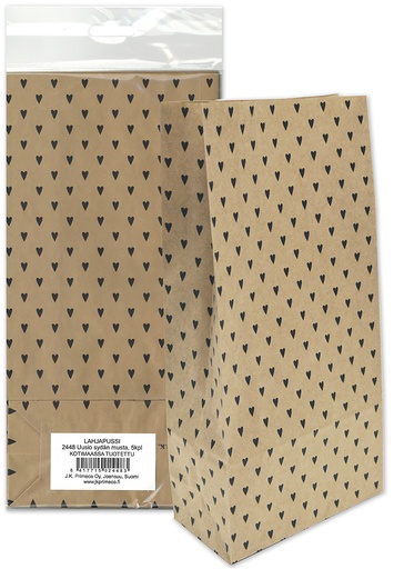 [2448] Paper bag Heart black recycled brown 5pcs